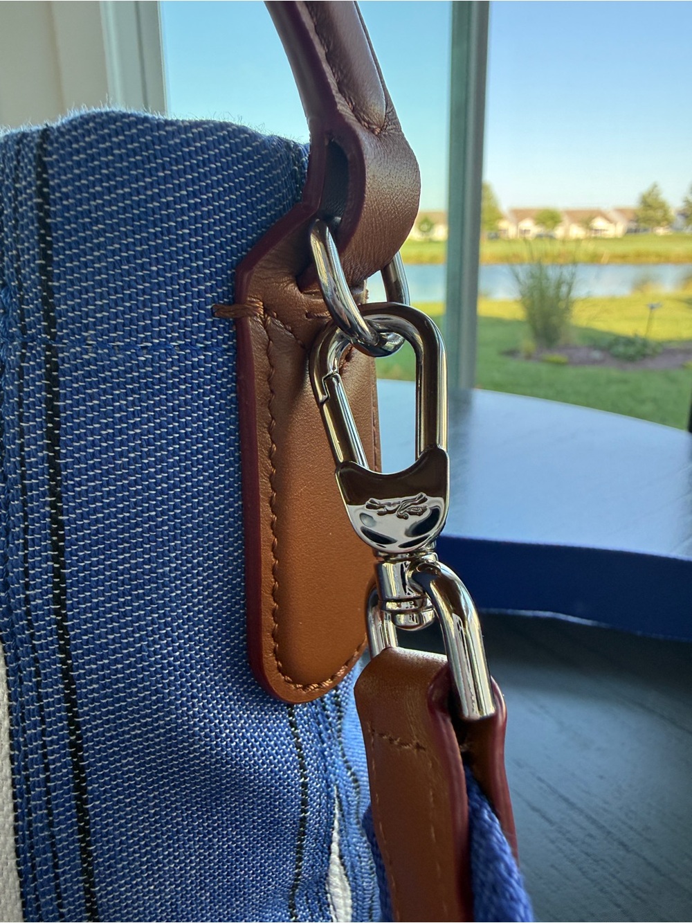 Longchamp Le Roseau Blue and White Striped Bucket Bag - Picture 4 of 10